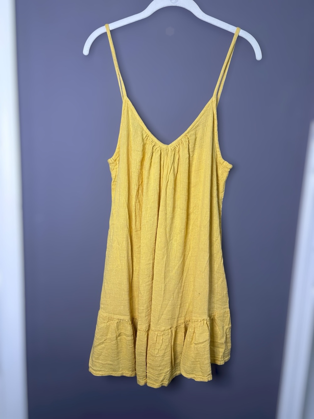 Billabong Yellow Textured Gauze Mini Dress Ruffle Hem Large